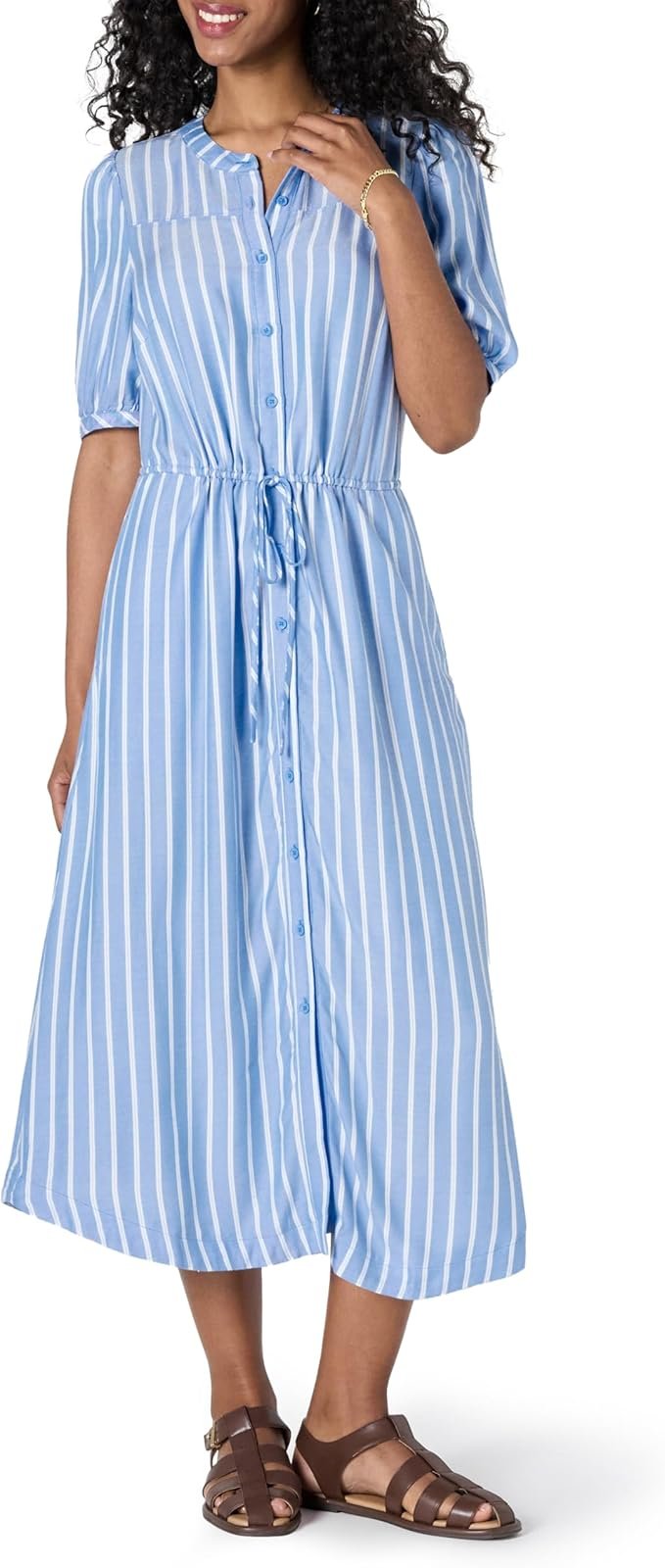 Amazon Essentials Women’s Relaxed Fit Half-Sleeve Waisted Midi A-Line Dress