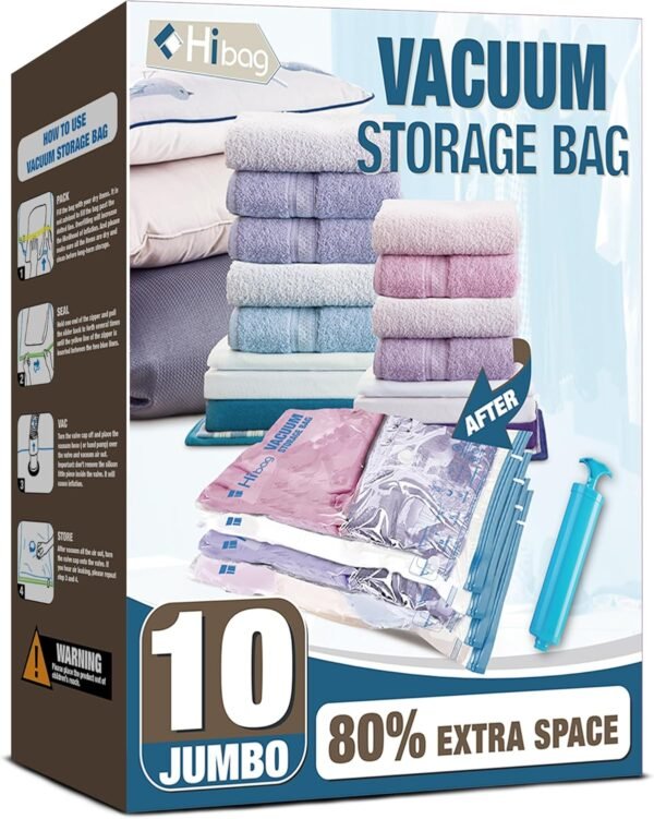 hibag vacuum storage bags, 10 jumbo space saver vacuum seal bags