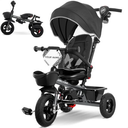 7-in-1 Tricycle for 18 Months to 5 Years, All-Terrain Rubber Tires, Dual Wheel Brakes, Rotatable Seat for Toddlers 1.5-3, Tricycle for 3-5 Years with DIY Stickers, Grey