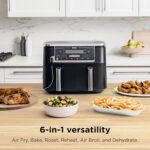 ninja dz550 foodi 10 quart 6 in 1 dualzone smart xl air fryer with 2 independent baskets, smart cook thermometer for perfect doneness, match cook & smart finish to roast, dehydrate & more, grey