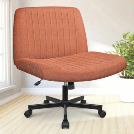 Orange Factory Criss Cross Chair Wheels Wide Cross Legged Office Desk Vanity Chair Comfy Fabric Armless Adjustable Swivel for Home