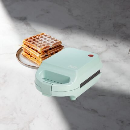 tasty mini nonstick waffle maker, perfect for individual waffles, hash browns, brownies and more, quick results, easy clean up, 600w, aqua