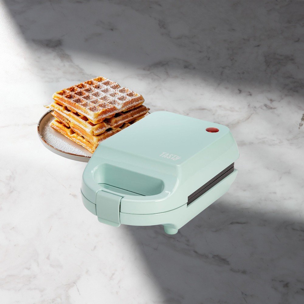 tasty mini nonstick waffle maker, perfect for individual waffles, hash browns, brownies and more, quick results, easy clean up, 600w, aqua tasty mini nonstick waffle maker, perfect for individual waffles, hash browns, brownies and more, quick results, easy clean up, 600w, aqua