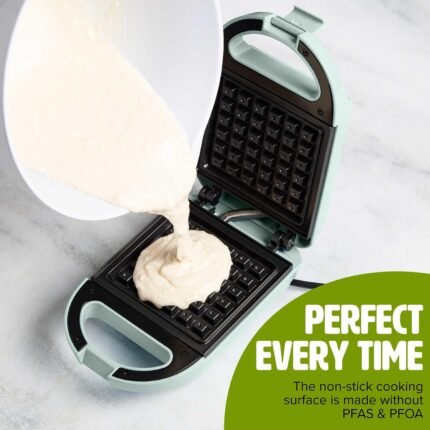 tasty mini nonstick waffle maker, perfect for individual waffles, hash browns, brownies and more, quick results, easy clean up, 600w, aqua