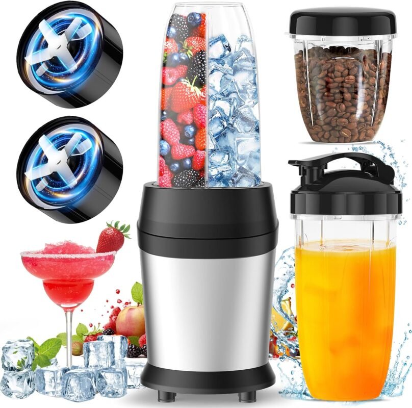 12-Piece Smoothie Blender Maker 25,000 RPM with two 6-leaf stainless steel blades and portable cups for smoothies and ice crushing – reviewed by kiran yousuf.