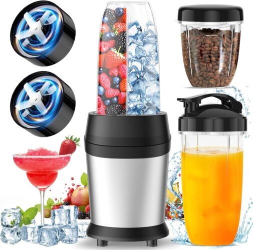 12-Piece Smoothie Blender Maker 25,000 RPM with two 6-leaf stainless steel blades and portable cups for smoothies and ice crushing – reviewed by kiran yousuf.